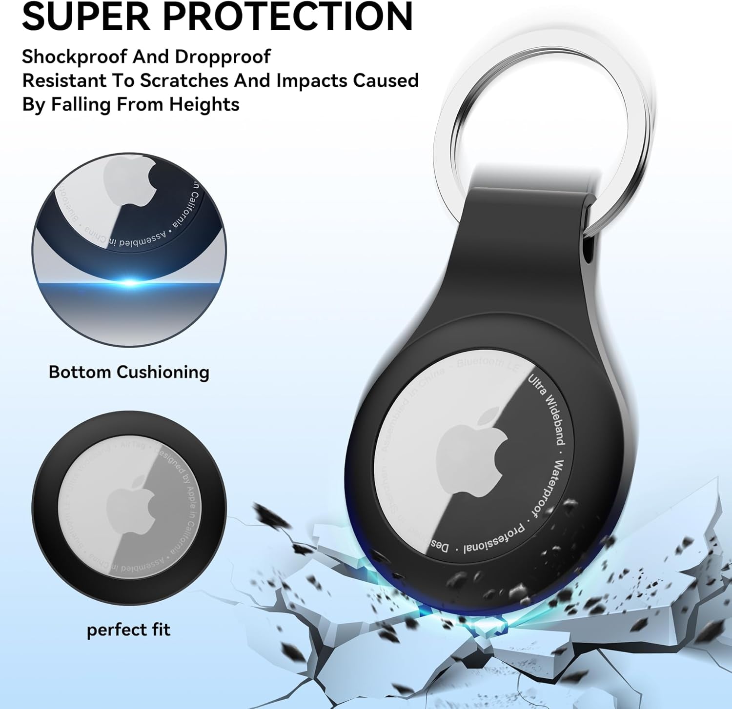 For Airtag Holder Keychain 6 Pack,Waterproof Apple Airtag Case with Key Ring,Silicone Air Tags Keychain for Luggage,Keys,Backpack,Car,Bags,Kids