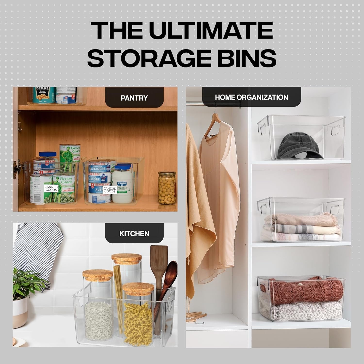 Clear Plastic Storage Bins – Pantry Organizers & Storage Containers, Cabinet Organizer - Home Organization Must Haves for Kitchen, Laundry Room, Office, Closet, Garage & Freezer